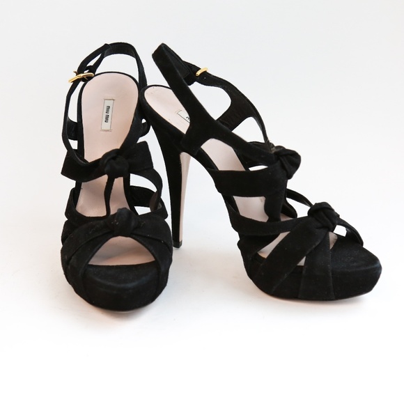 Miu Miu Shoes - Miu Miu Suede Knot Platform Heels